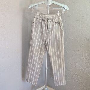 PacSun High Rise Straight Gray and White Striped Pants With Raw Hem